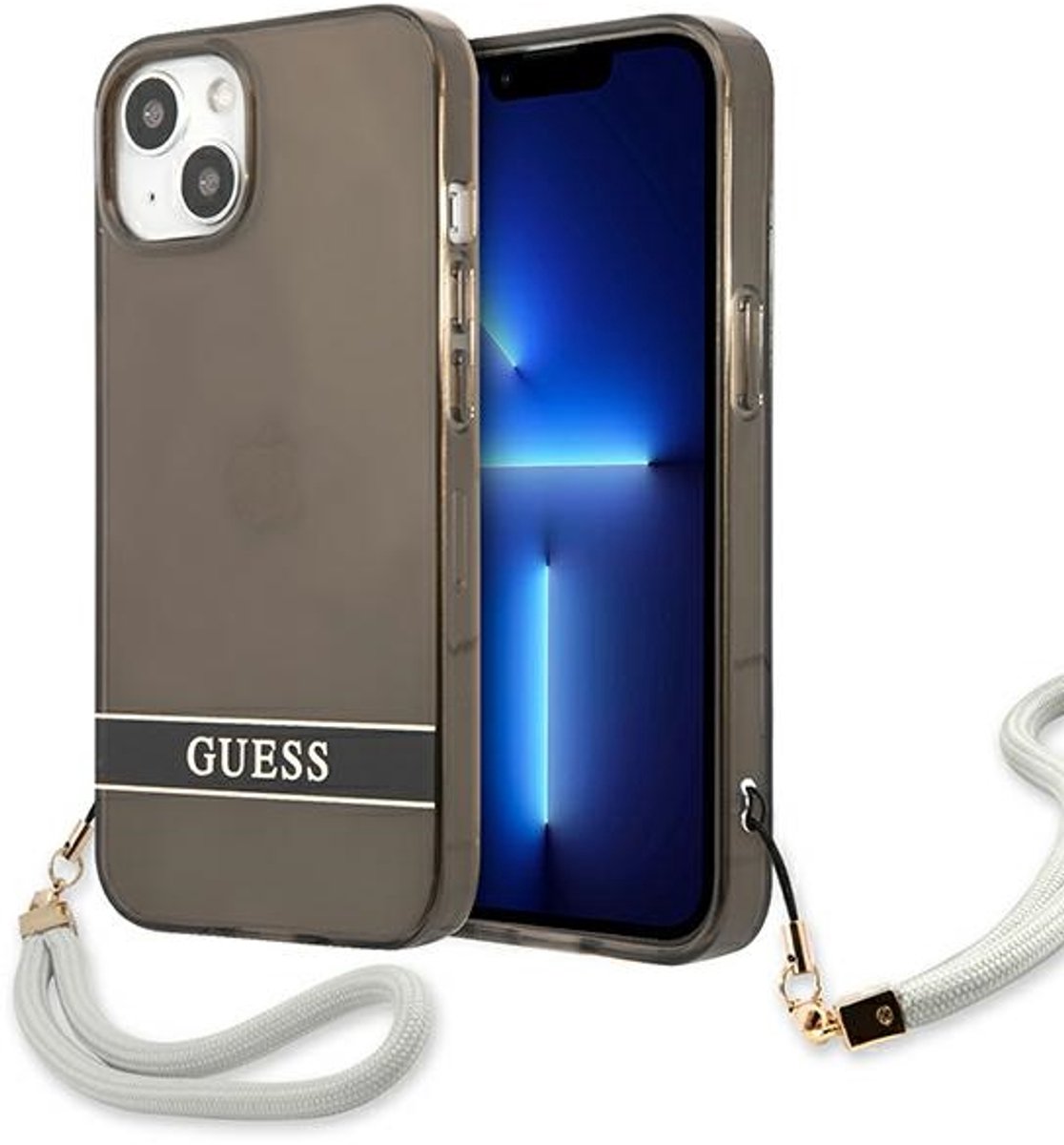Guess - GUHCP13SHTSGSK - iPhone - 13 - mini - 5.4 - zwart/zwart - hardcase - Translucent - Stap