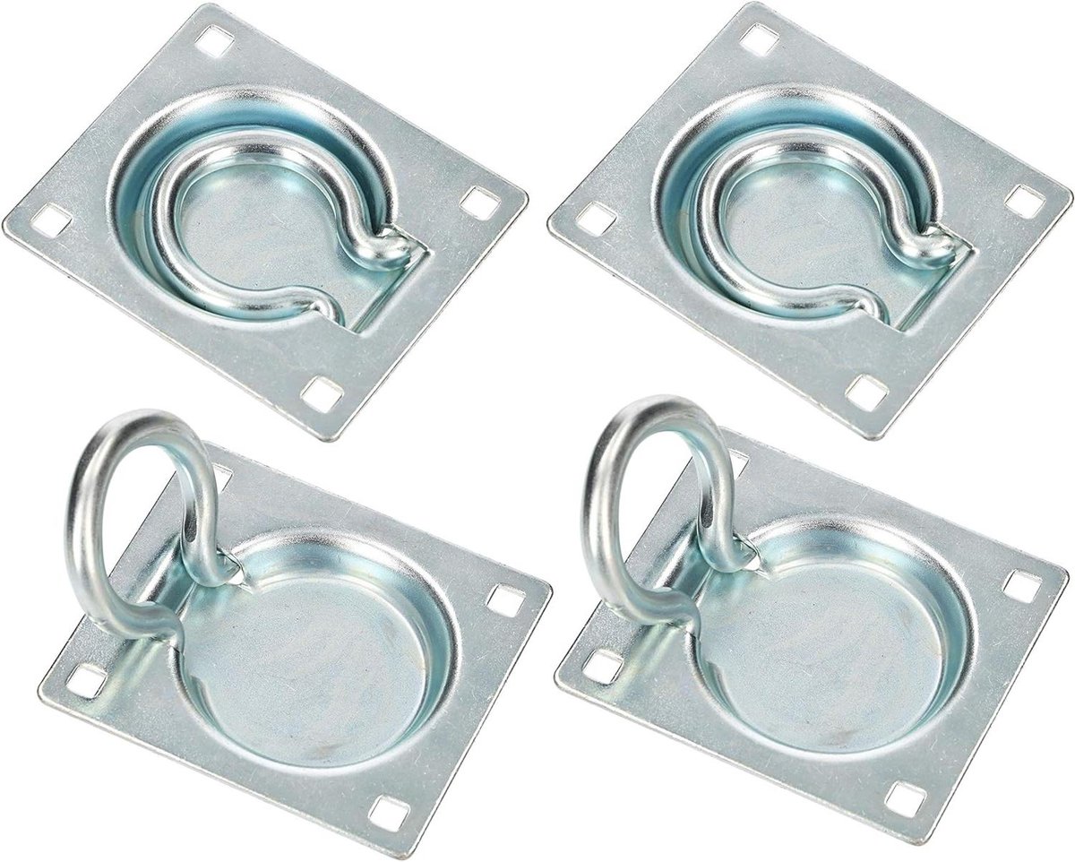 Vastzetmulden 4-delige set - Sjorogen sjorhaken - Lading zekeren - Verzinkt staal - 90x75mm - Zilver