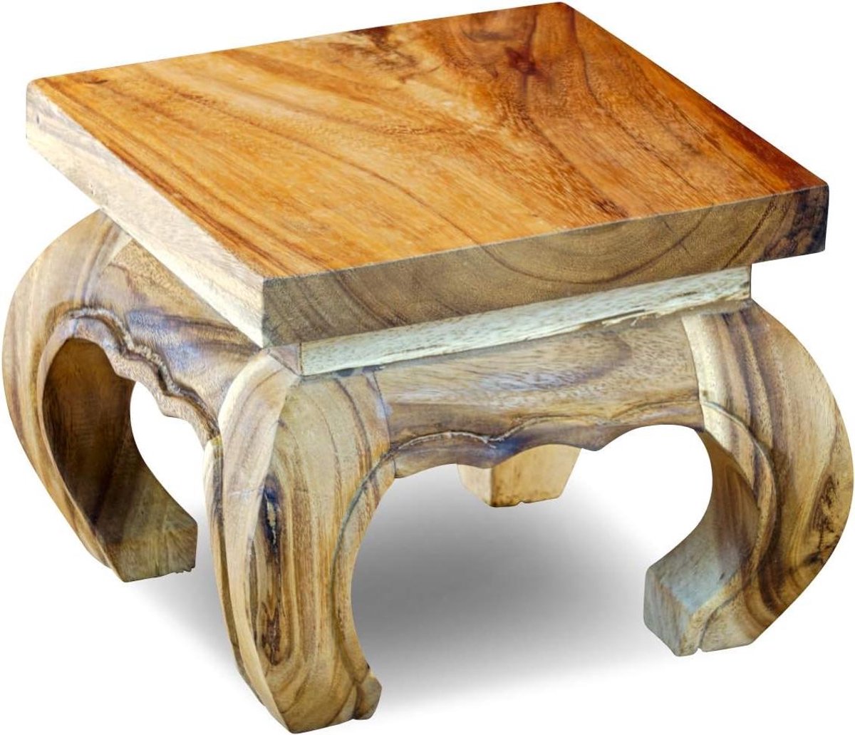 Opium bijzettafel - Nachtkastje Hout - Decoratief Gebruik - Handgemaakt Thailand - 25x25cm - Natuurlijk
