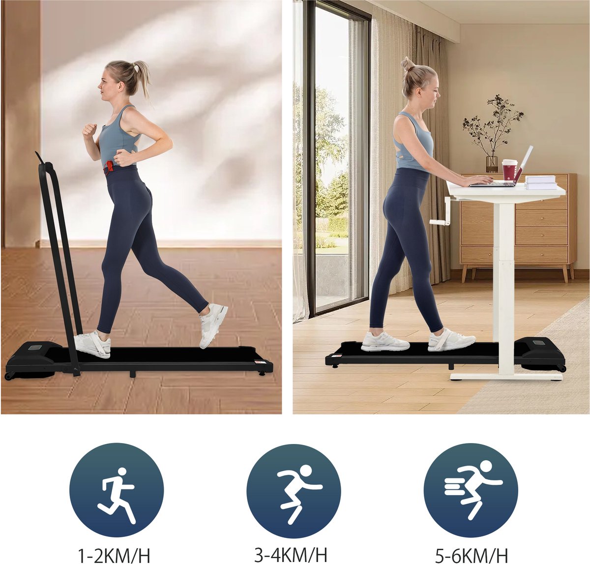 2-in-1 Inklapbare Loopband & Wandelpad - 1-6 km/u - Met Bluetooth Speaker & Afstandsbediening - Zwart