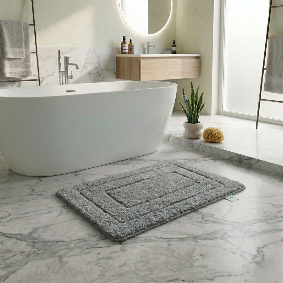 FLOORDIREKT Badmat Atlantis - Rechthoekig - Anti-Slip Achterkant - Modern Badkamermat - Donkergrijs -70 x 120 cm