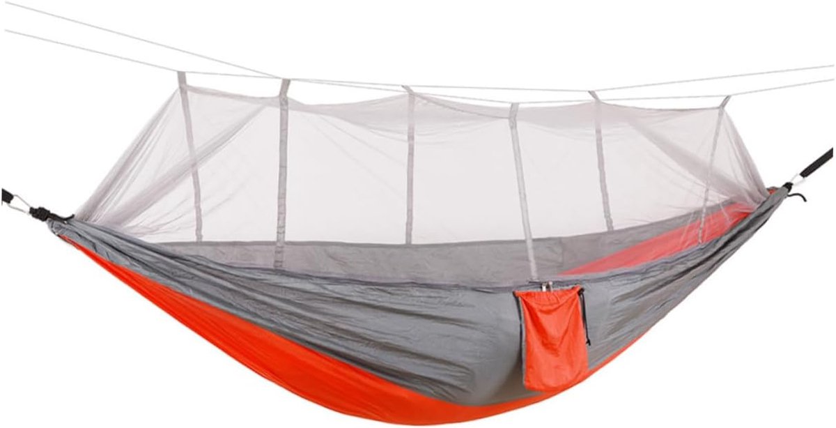 Outdoor Hangmat - Reisnet Hangmat - Kamperen Reizen - Lichtgewicht Draagbaar - 260x140cm - Grijs Oranje