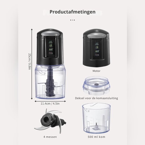VH Supplies®Hakmolen - Mixer - Hakapparaat - 500 ml - 300W - 4 Messen van Merkloos — afbeelding 4