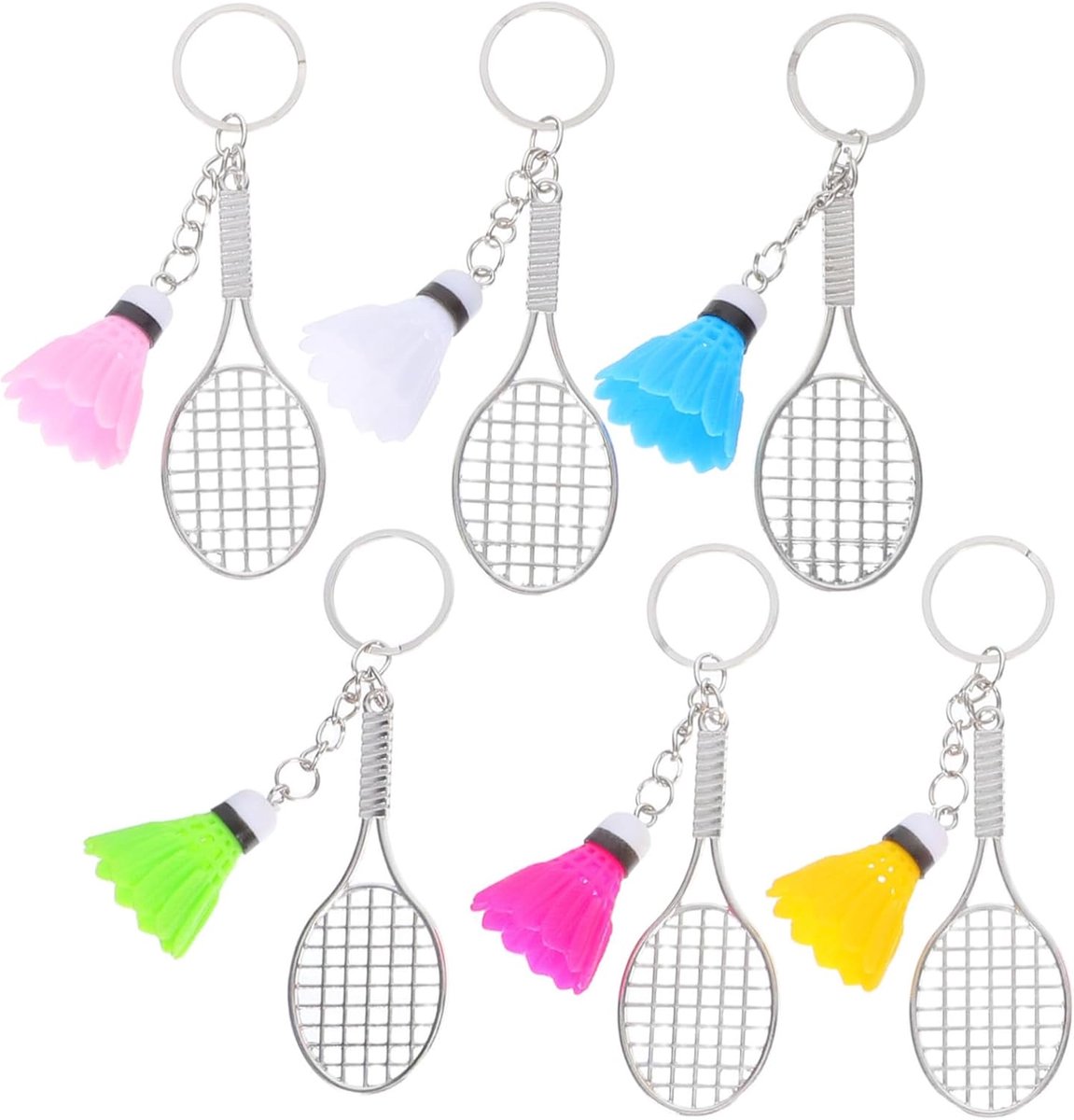 Miniatuur Racket Shuttlecock - Hangdecoratie Accessoire - Tas Sleutel Decoratie - Set van Zes Stuks - 10.5 cm Lengte
