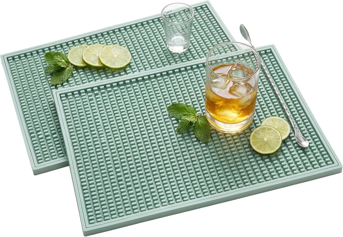 Bar Mat - Droogmat Huishoudelijk - Cocktail Glazen - Multifunctioneel Ontwerp - 45x30cm - Groen