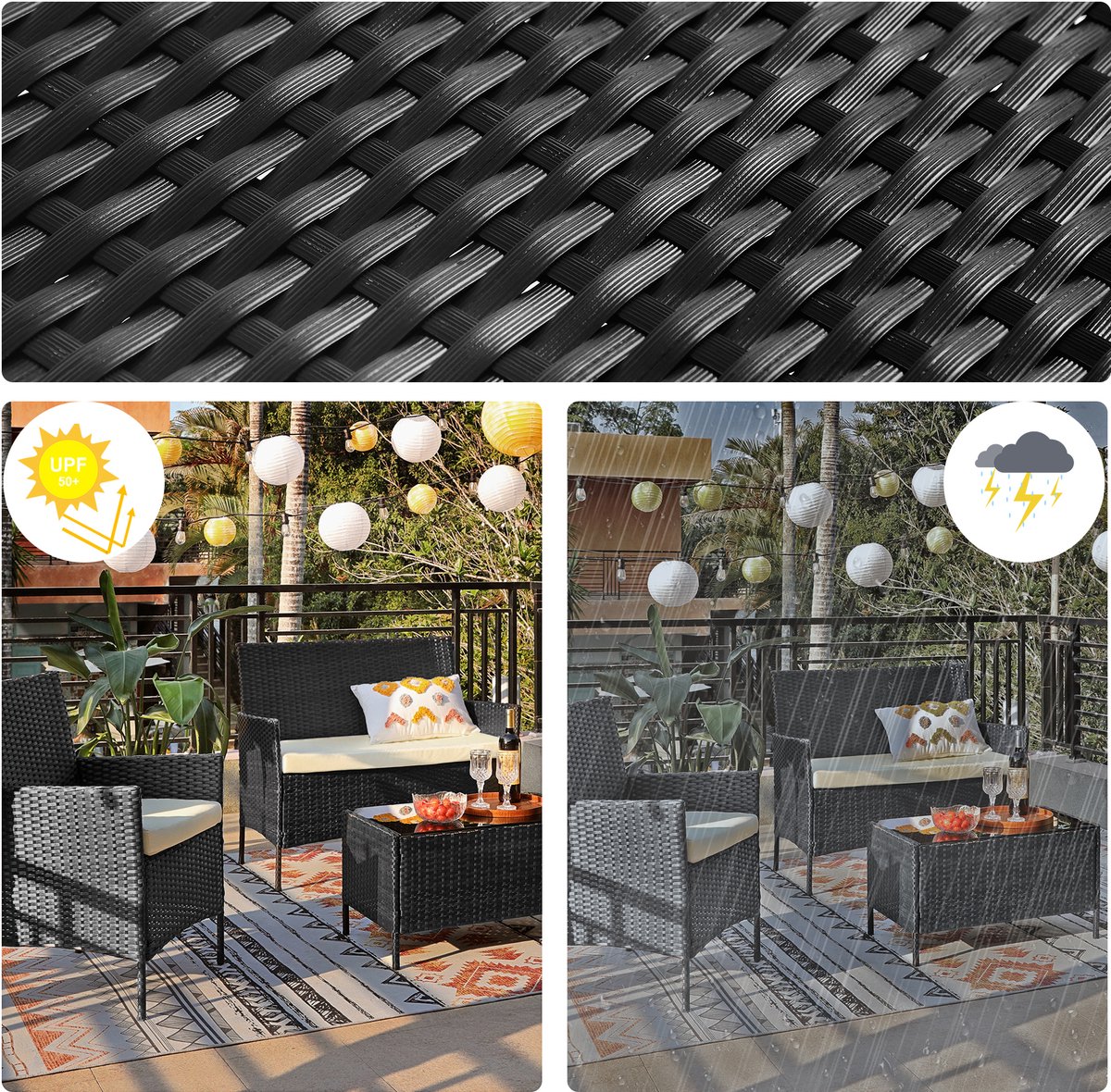 SONGMICS - Tuinset - Tuintafel - Tuinstoelen - Gemaakt van PE Polyrattan - Voor Terras en Tuin – foto 8