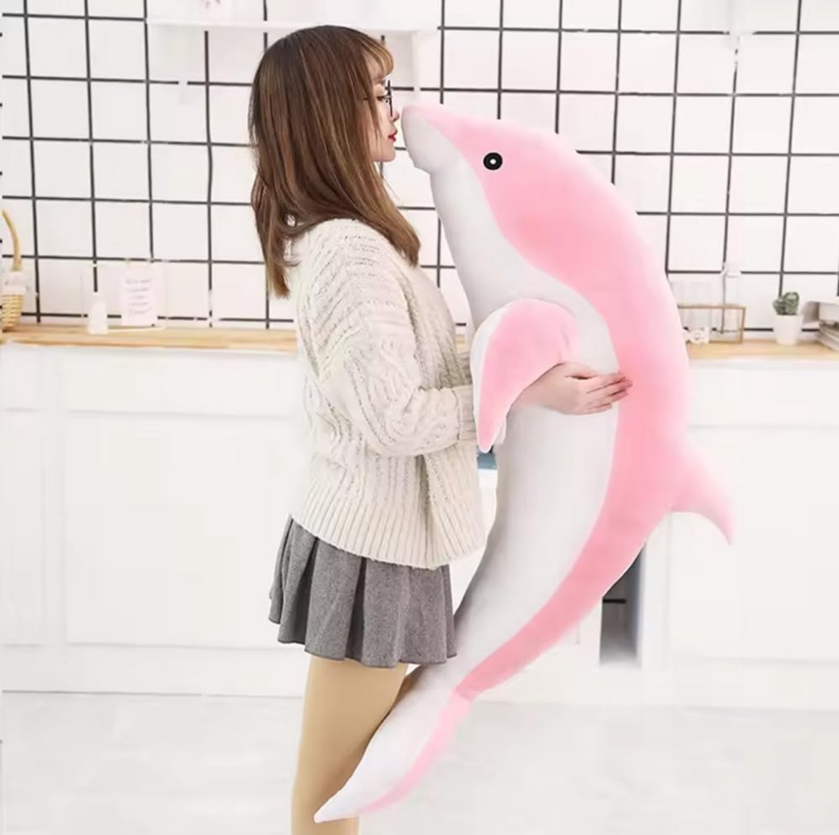 Pluche Dolfijn - Zeedier Speelgoed - Knuffelen en Slapen - Superzachte Vulling - 100 cm Lang - Roze
