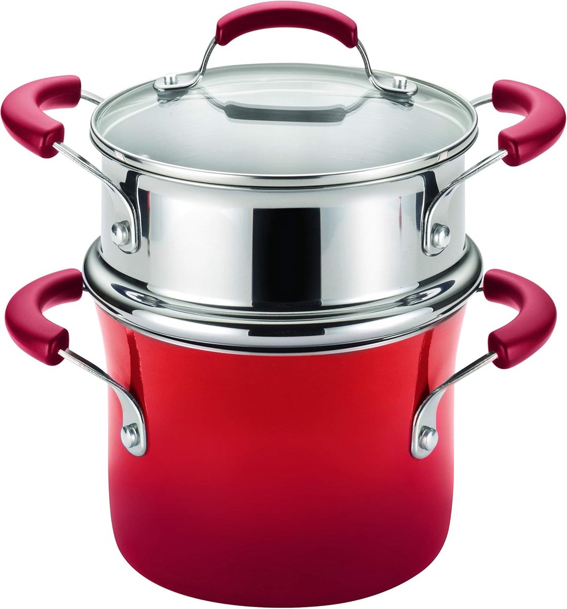 Sauspan met Stoompan - Kookpan Stoompan - Groenten Stomen - Antiaanbaklaag - 2.8 Liter - Rood
