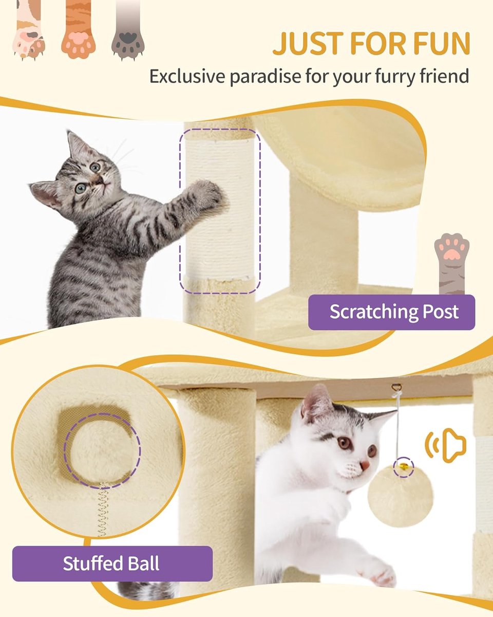 Krabpaal Groot - Kattentoren - Katten Klimmen - Bestand tegen kantelen - 170 cm Hoog - Beige thumbnail 4