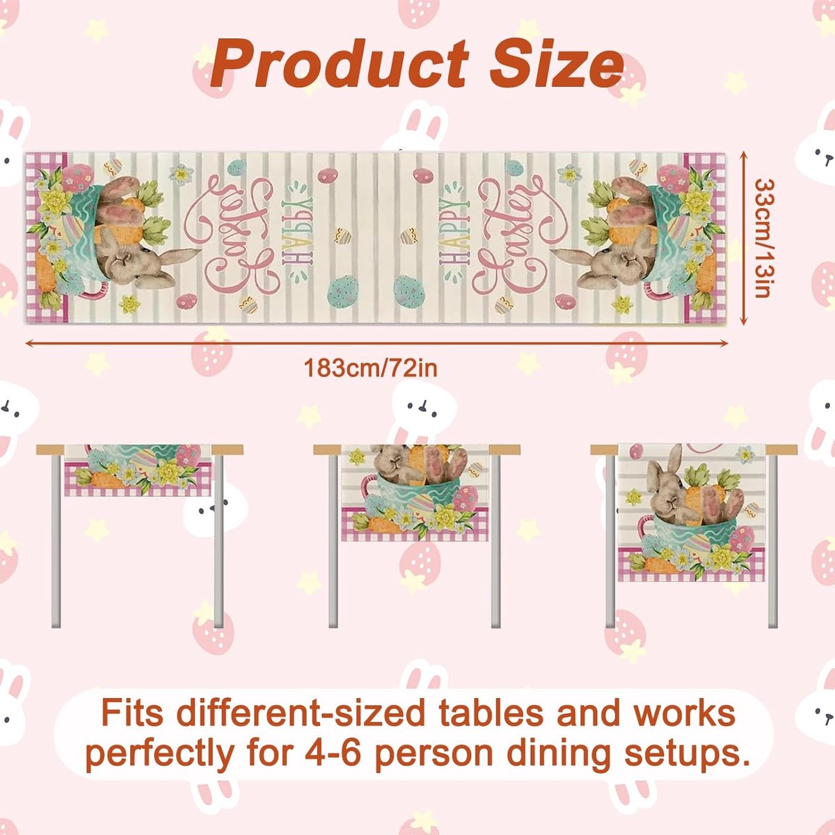 Tafel Runner - Tafeldecoratie - Paasfeest Decoratie - Uniek Konijn Patroon - 33 x 183 cm