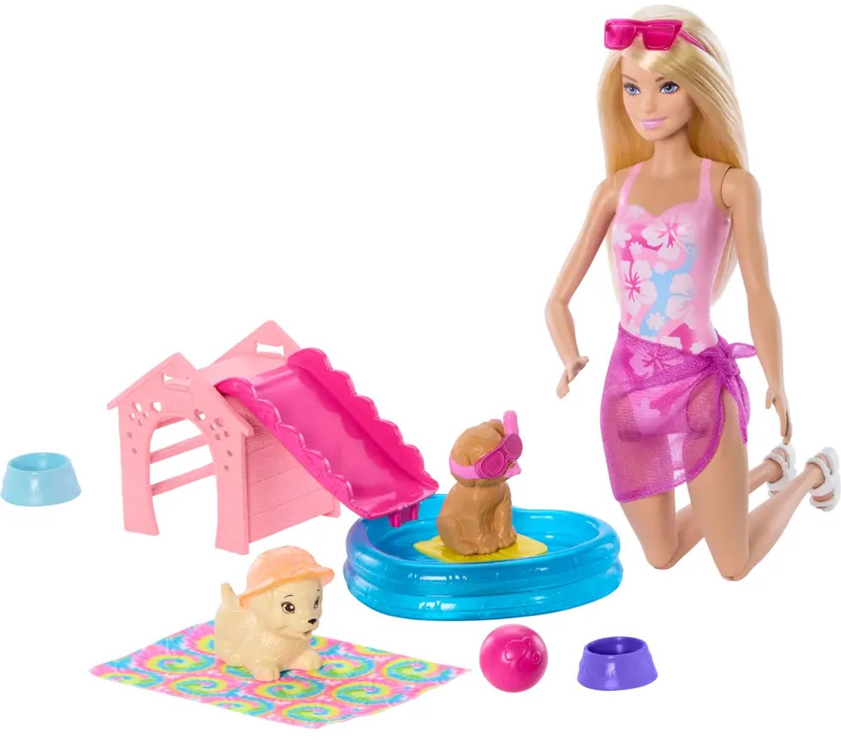 Barbie Zwemfeestje voor Puppy's – Speelset met Glijbaan & Hartvormig Zwembad — afbeelding 8