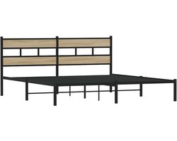 Bedframe Metaal - Ledikant Tweepersoons - Slaapkamer Meubel - Extra Opbergruimte - 180x200 cm - Sonoma Eiken