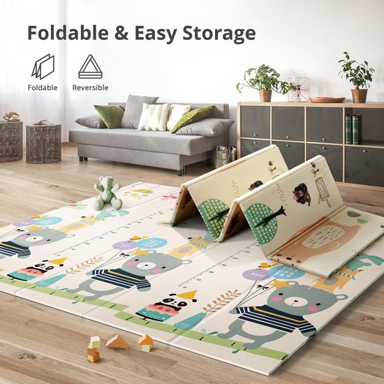 Opvouwbare extra grote kruipmat 200x180cm - waterdichte speelmat voor peuters met reistas play mat baby van Aliedee. — afbeelding 5