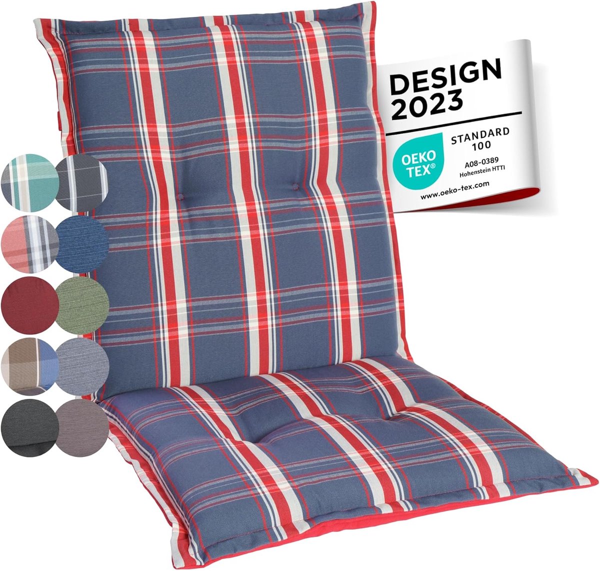 Tuinstoelkussens Set - Dikke Kussens - Comfortabel Zitten - Extra Dik Comfort - 105x50cm - Blauw-rood geruit