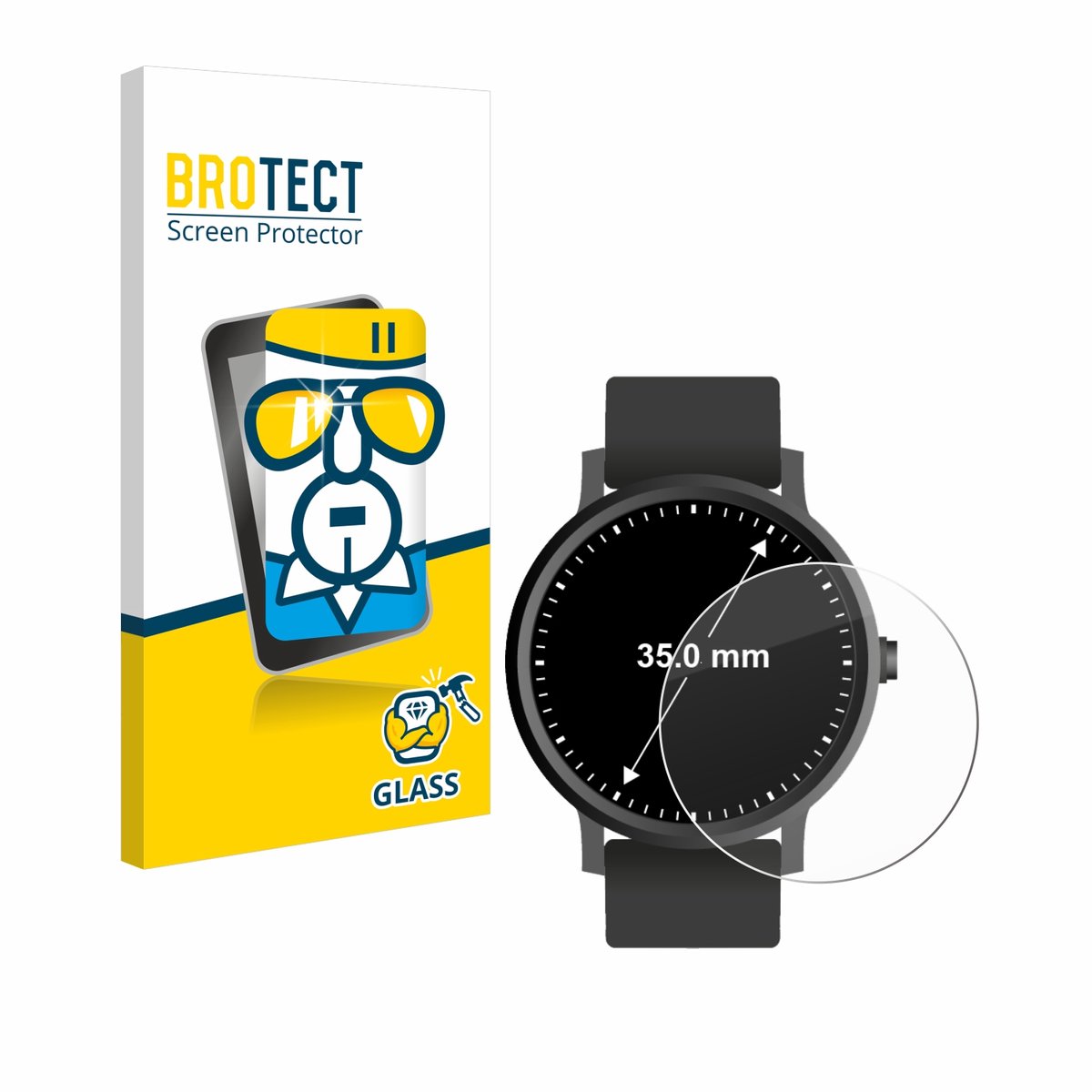 BROTECT - Glas Screenprotector voor Horloges (Rond, ø: 35 mm) - Gehard Beschermglas 9H