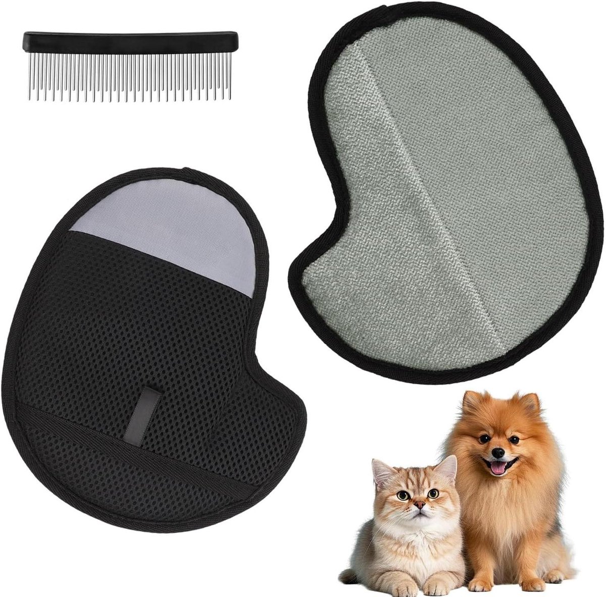 Huisdier Ontharing Handschoenen - Verzorgingshandschoenen Huisdier - Vachtverzorging Huisdieren - Dubbele Functie Rubber & Massage - 2 Stuks