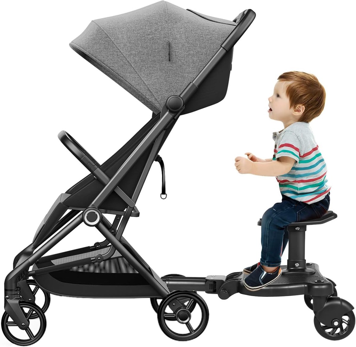 Kinderwagen Voetsteun - Meerijdplankje Zitting - Extra Kind Mee - Universeel Monteren - 55 x 33 x 36 cm