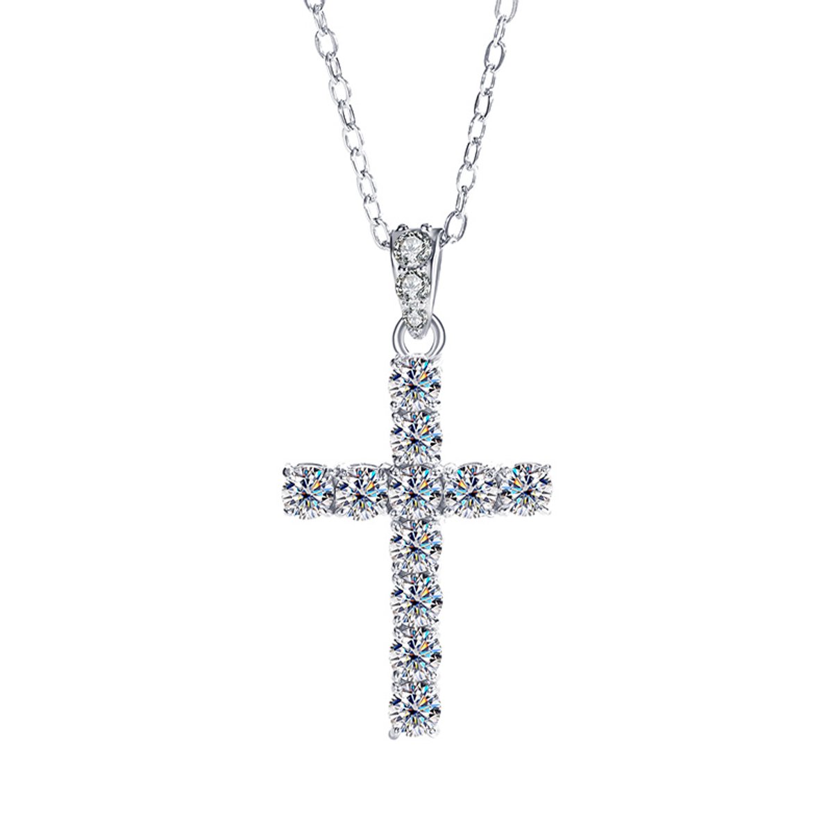Goldpulse - Kruis Ketting Dames – S925 Zilver – Moissanite – Ketting met Kruis – 45 cm Verstelbaar – Luxe Geschenkdoos – Christelijk Cadeau