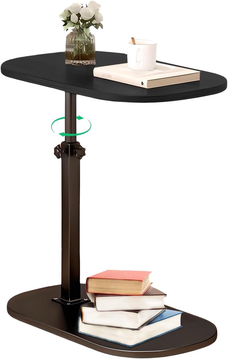 Bijzettafel - C-vorm tafel - Bank side table - 360 graden draaibaar - Hoogte verstelbaar - Glanzend zwart