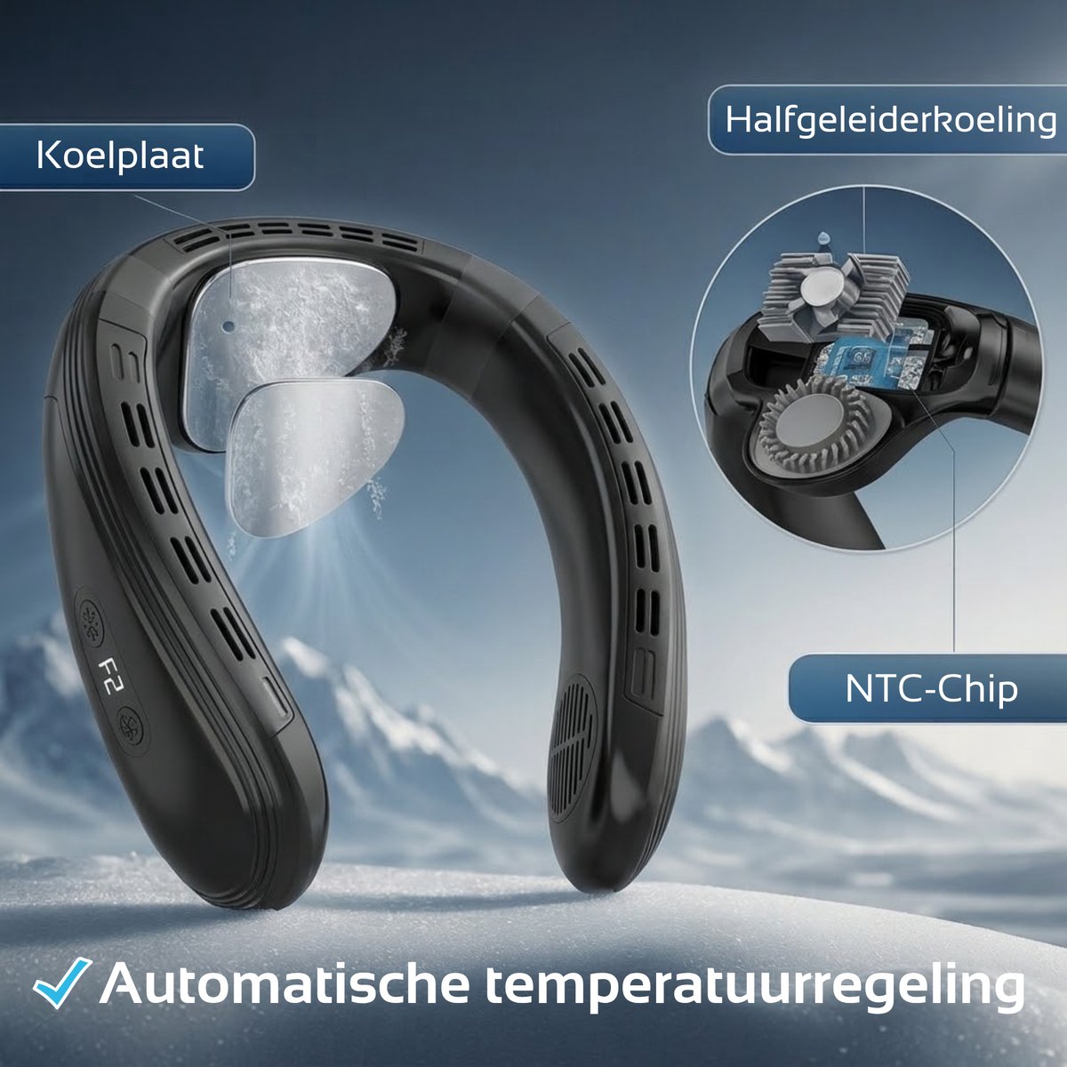 DreamGoods Nek Ventilator met Koeling & Temperatuurregeling - 2026 Pro - NTC-Chip - 6000mAh - Draadloos & Oplaadbaar - Draagbare Mini Ventilator - Nek Fan - Gezichtsventilator - Handventilator - Hals Ventilator - Nekventilator — afbeelding 8