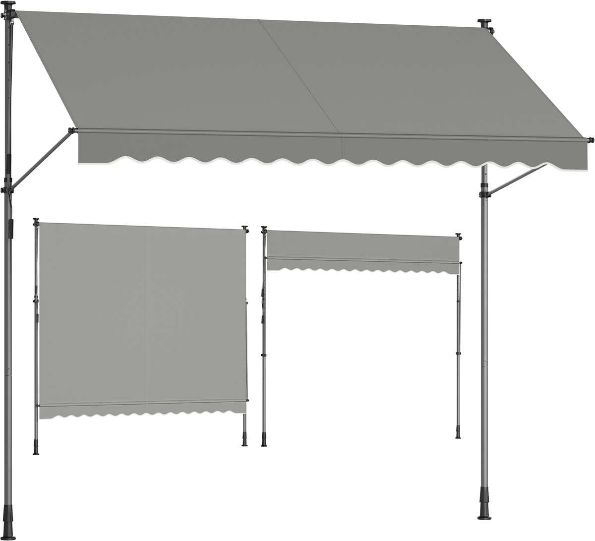 SONGMICS - Zonnescherm - Klemmzonnescherm - Hoogte Verstelbaar met Handslinger - Zonwering voor Balkon Terras Tuin