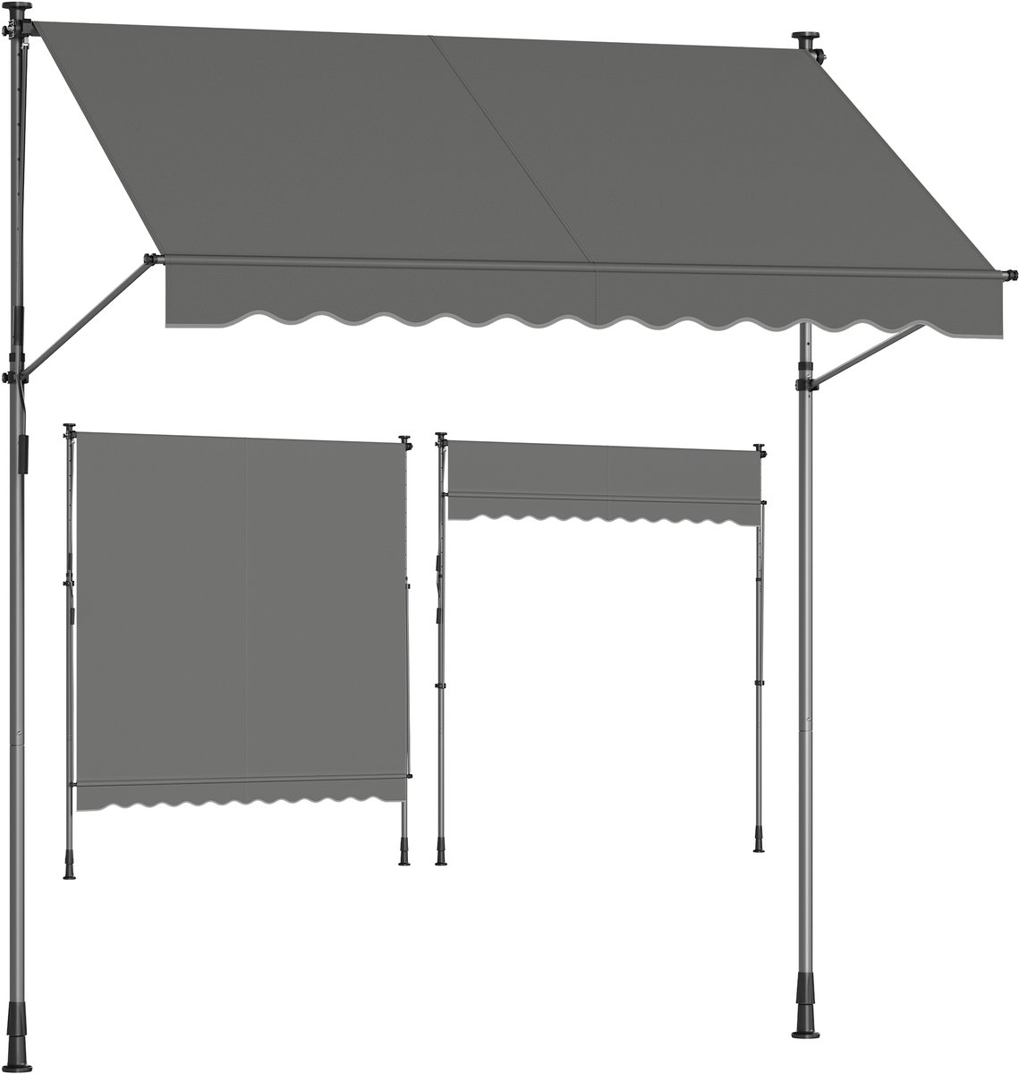 SONGMICS - Zonnescherm - Klemmzonnescherm voor Balkon Terras Tuin - Hoogte Verstelbaar - Met Handslinger