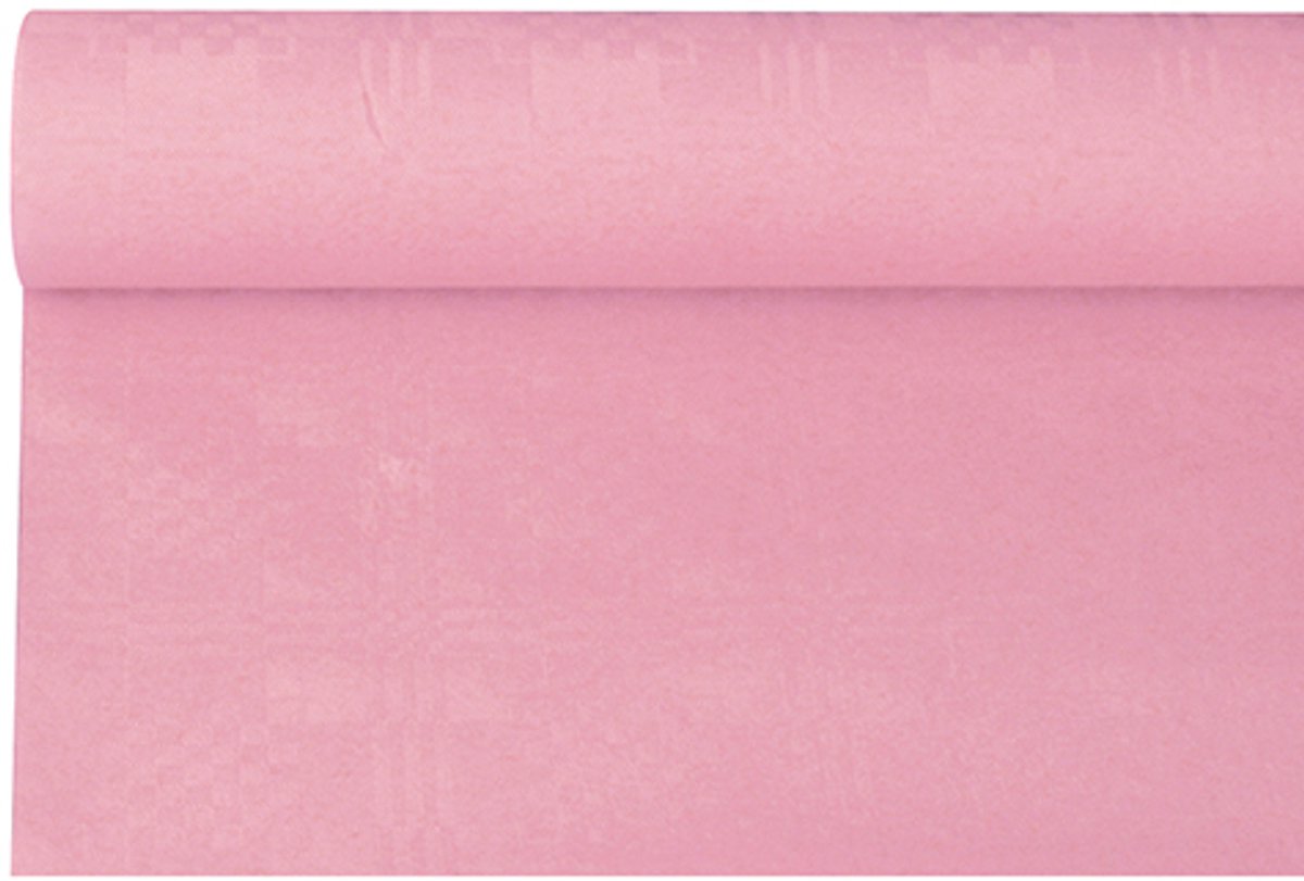 12x Tafelkleed papier met damastprint 6 m x 12 m lichtroze