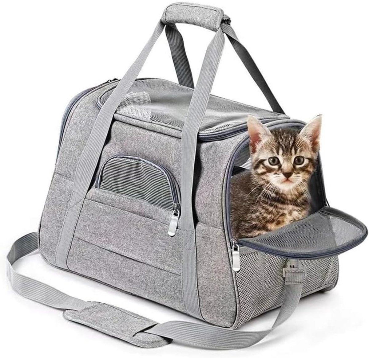 Draagtas Huisdieren - Reistas Kat Hond - Reizen en Uitjes - Ademend en Draagbaar - 43x25x28 cm - Grijs