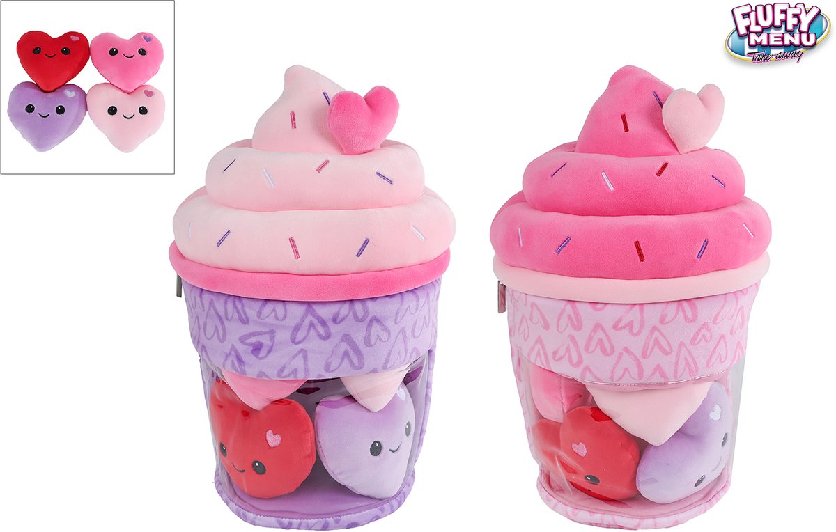 Van Manen pluche ijsje knuffel met hartjes - Fluffy Menu 36cm speelgoed.