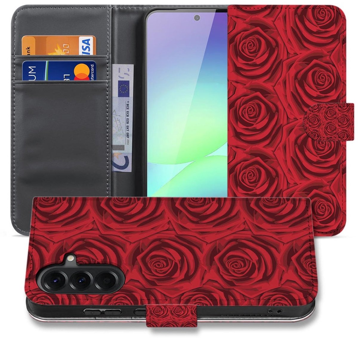 Samsung Galaxy A37 Telefoonhoesje Red Roses met Pasjeshouder