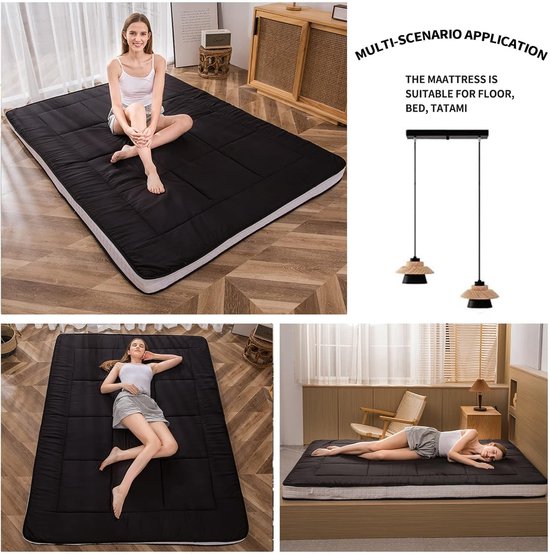 Futon matras - Vloermatras slaapkussen - Logeren slapen - Extra dik opvouwbaar - 190x90x10 cm - Zwart — afbeelding 5