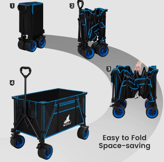 Lifero Bolderwagen - Opvouwbare Bolderwagen - Opvouwbare Bolderkar - 240Liter - 106x54x70Cm - Zwart-Blauw - Inclusief Rem van Merkloos — afbeelding 4