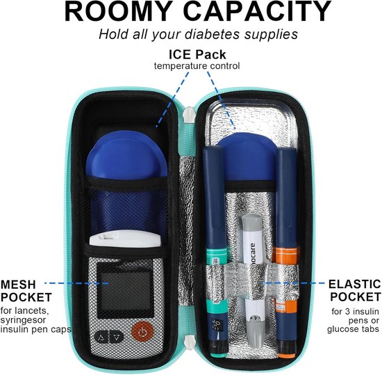 Insuline Koeltas - Diabetes Koeltas met 2 Ijspacks - Om Medicijnen Koud Te Houden - met Thermometer en Temperatuurweergave - Draagbare Koeltas - voor Dagelijks Gebruik en Reizen - Isolerende Insuline Etui voor op Reis - Groen van Merkloos — afbeelding 5