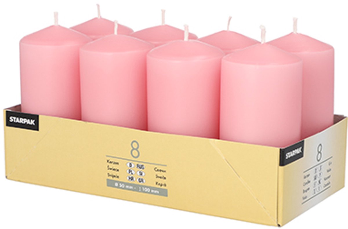 6x 8 Stompkaarsen Ø 50 mm · 100 mm oudroze
