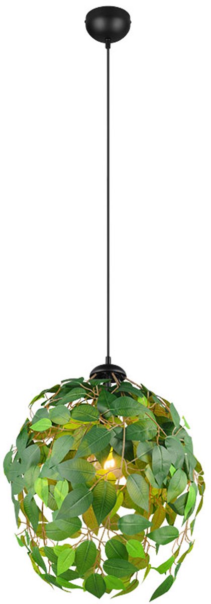 Hanglamp Pendel eettafellamp Woonkamerlamp Bladlamp, metaal kunststof zwart groen, in hoogte verstelbaar, 1x E27, H 150 cm