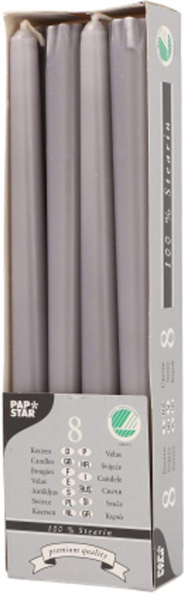 10x 8 Kandelaarkaarsen Ø 22 cm · 25 cm grijs van 100% stearine