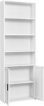 Bibliothèque blanche ouverte avec 5 étagères et meuble bas à 2 portes.