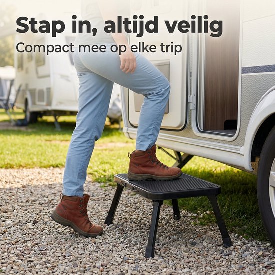 Cheqo® Opstapkruk Inklapbaar - Opstapje Anti-Slip - Vouwkruk voor Caravan en Camper - Opvouwbaar Trapje - Klapkruk - Instaptrede Camping - Keukentrapje - Caravanopstap - Stalen Krukje voor Keuken en Garage - Draagbaar Opstapje van Merkloos — afbeelding 5