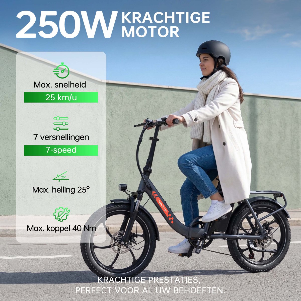 Maxtron MULE Elektrische Fiets – Opvouwbare E-bike – 960Wh Lithium Accu – Actieradius tot 70 km – 20×3.0 inch Banden – 7 Versnellingen – Mechanische Schijfremmen – Stadsfiets – Max. Belastbaar tot 120 kg – Grijs thumbnail 6