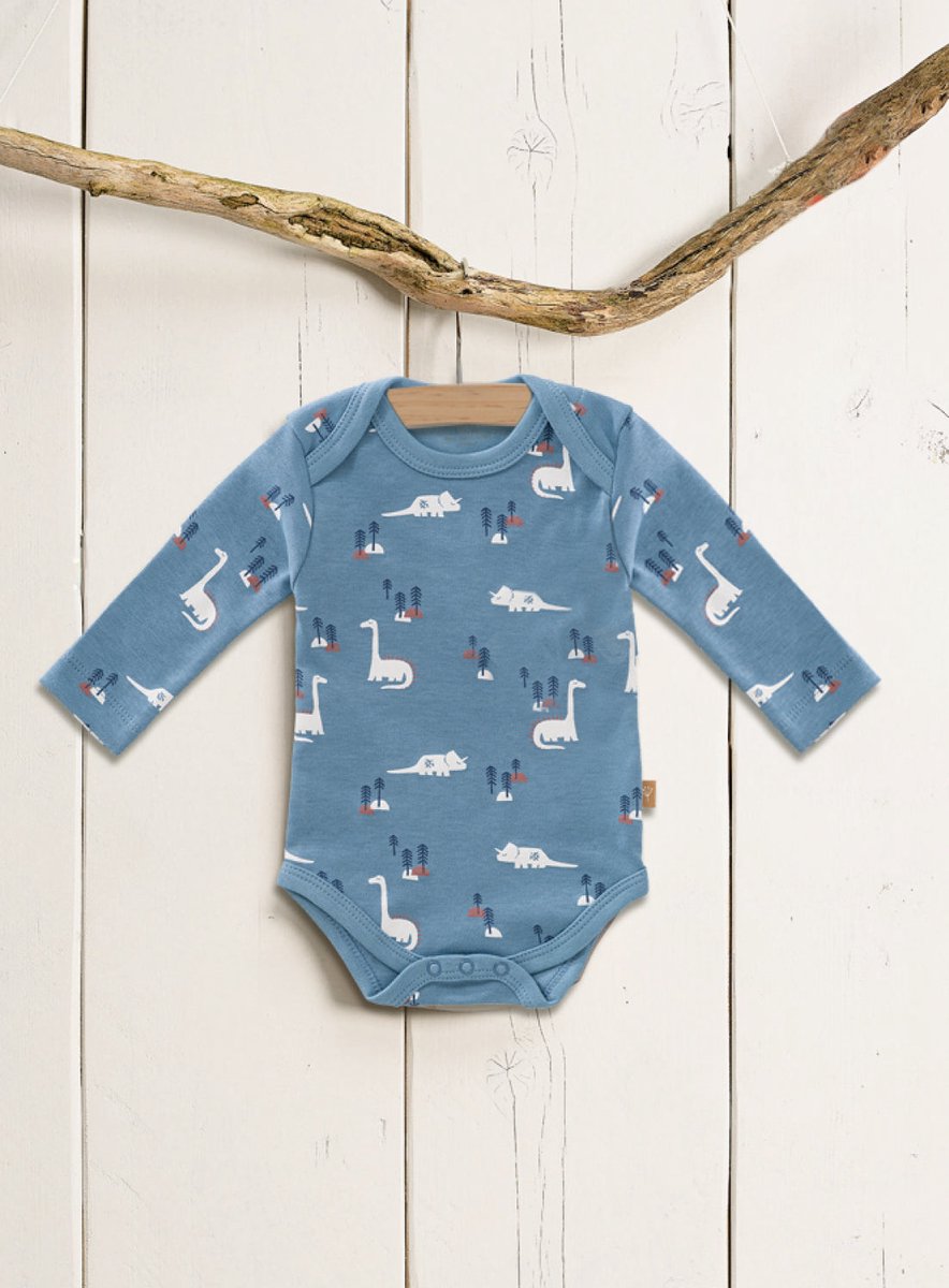 Fresk Romper met Lange Mouwen newborn - Babykleding - Biologisch Katoen - Blauw - Dino
