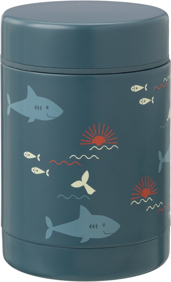 Fresk Thermos Lunchbox 300 ml - RVS Voedselcontainer – BPA-vrij – Lekvrije dop – Thermosbeker – Food Jar tot 6 Uur Warm – Lunchpot - Blauw - Shark