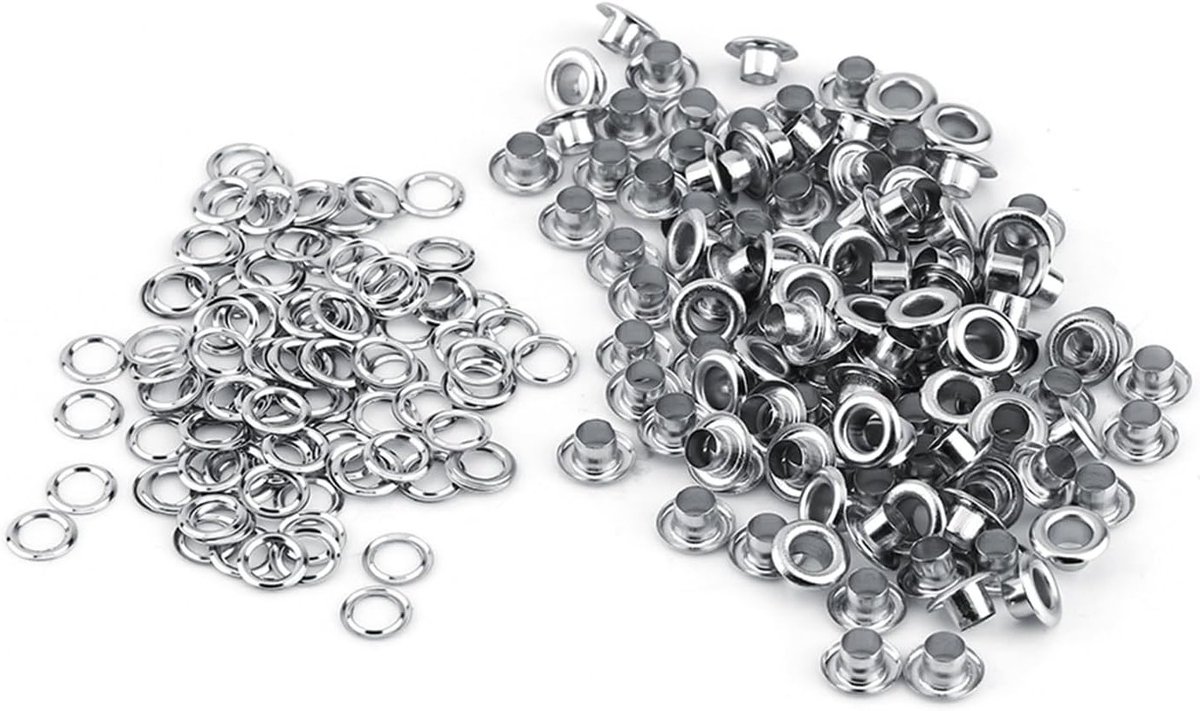 100 Stuks 5mm Metalen Eyelets Grommets Set met Ringen voor Leer, Handwerk en Kleding (Zilver)