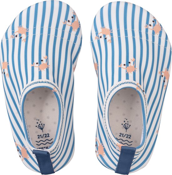 Fresk zwemschoenen met blauwe strepen en roze krabbenprint, maat 21/22.