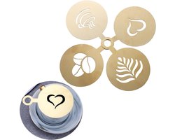 Koffie Decoratie Sjablonen - Latte Art Stencils - Taarten Versieren - Roestvrij Staal - 12 x 8.5 cm - Goud