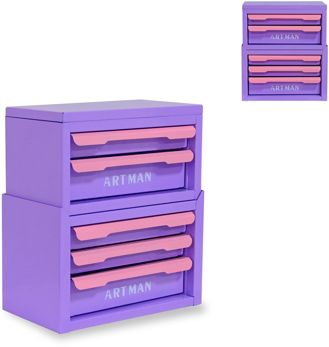 STILVORA Ladeblok Voor Bureau - 5 Laden Voor Geordende Opbergruimte - Stapelbaar Voor Werkplek En Kaptafel - Staal - 36x24x39 Cm - Paars;Roze