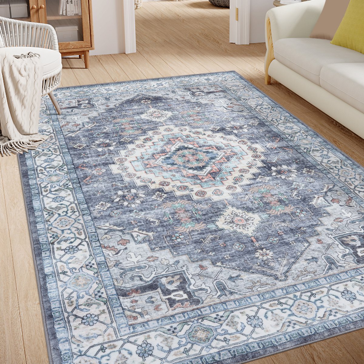 Olanly Woonkamerkleed - Zacht Fluwelen Vloerkleed Voor Naast Het Bed - Wasbaar Klein Vloerkleed - 153x214 cm - Rechthoekig - Grijsblauw