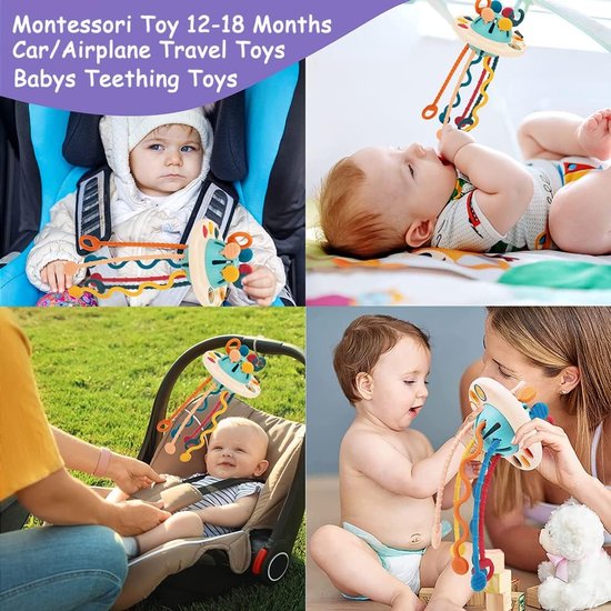 Taishengda®Babyspeelgoed 1 2 3 jaar, Montessori-speelgoed 1 jaar, sensorisch speelgoed voor baby's, bijtspeelgoed voor baby's van 6 9 18 maanden, UFO-siliconen trektouwspeelgoed, cadeau voor meisjes en jongens — afbeelding 4