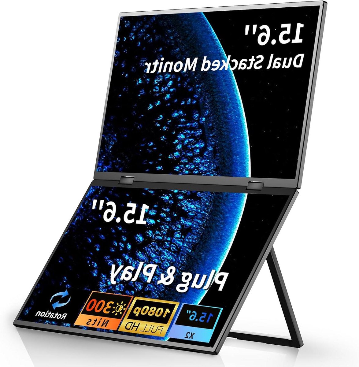 Dubbele Draagbare Monitor - Uitklapbaar Schermverlenger - Productiviteit Vergroten - Plug and Play Installatie - 2x 15.6 inch - Zwart