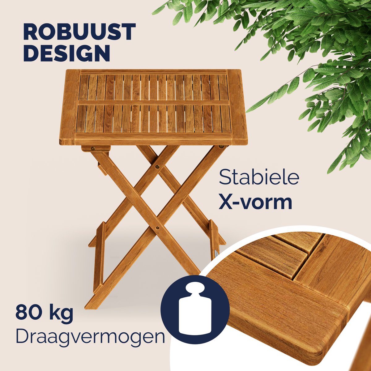 Casaria Bijzettafel - Acacia Hout Inklapbaar 70x70x73 cm - Bruin thumbnail 4