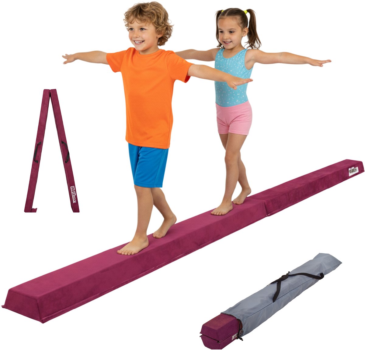 Schwebebalken klappbar Länge 270 cm Tragkraft 100 kg Balancierbalken inkl. Tragetasche in lila